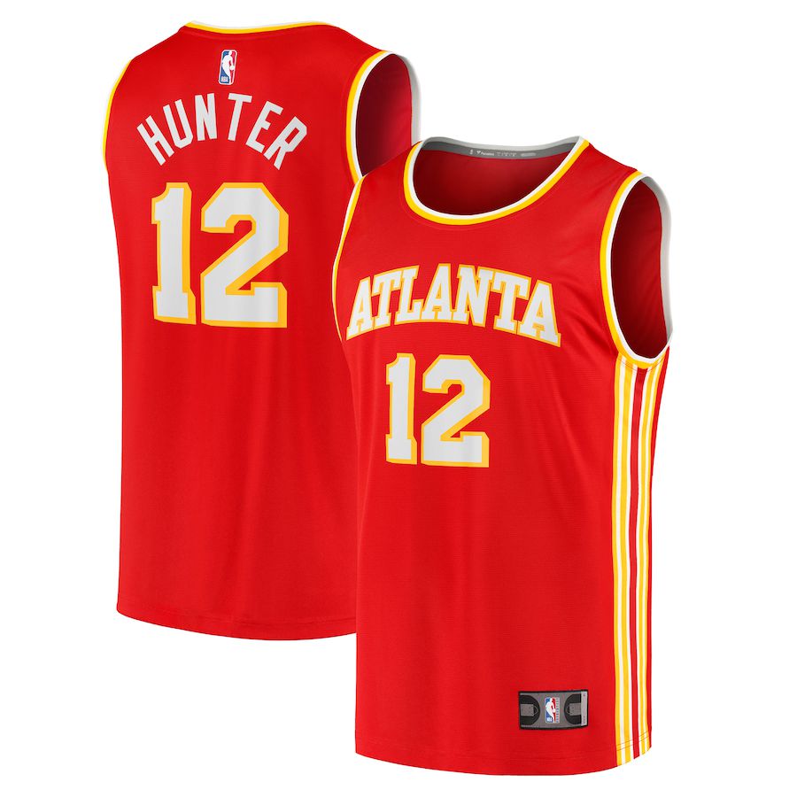 Men Atlanta Hawks #12 De Andre Hunter Fanatics Branded Red Icon Edition 2021-22 Fast Break Replica NBA Jersey